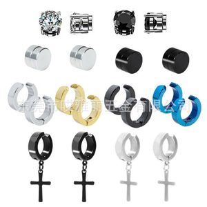 Ensemble de boucles d'oreilles à clipser en acier inoxydable, rondes, géométriques, magnétiques, 6 mm, pour hommes - Product Image 3