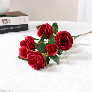 Bouquet de roses artificielles réalistes faites à la main en plastique pour la décoration de la maison, du bureau et du jardin, personnalisable - Product Image 2