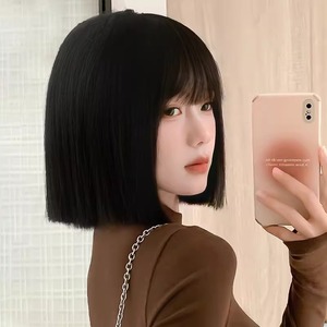 Perruque Bob pour femmes de marques nationales, 30 cm, marron-noir, en fibre Kanekalon, pleine tête avec frange, ligne de cheveux naturelle, perruque courte et droite - Product Image 2