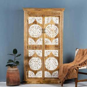 Handcrafted Solid Wood Brown Display Cabinet with Elegant Doors Multi Compartment Storage and Vintage Style Home Furniture - Product Image 2