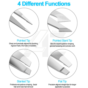 Juego de 4 Pinzas para Cejas y Pestañas de Acero Inoxidable con Punta Inclinada, con Estuche de Cuero y Acabado Espejo - Product Image 5