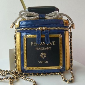 Bolso de Mano de Lujo con Forma de Botella de Perfume, Material PU, Diseño Clásico, Adornado con Pedrería Brillante y Cadena - Product Image 3