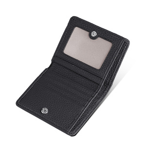 Mini porte-monnaie en cuir véritable avec blocage RFID, portefeuille en cuir de vachette pleine fleur avec fermeture à bouton-pression, porte-cartes compact multicolore - Product Image 2