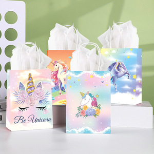 <span class=keywords><strong>Sac</strong></span> fourre-tout en papier <span class=keywords><strong>kraft</strong></span> imprimé couleur licorne de dessin animé, personnalisable, pour emballage de bonbons et bijoux pour fête d'anniversaire - Product Image 2