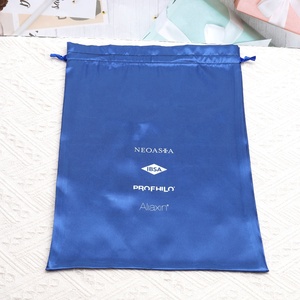 Custom Logo Printing Luxury Soft Blue Satin Fabric Drawstring Shoe Lingerie Storage Pouch Silk Satin Hair <b>Extension</b> Dust Bag - Product Image 2