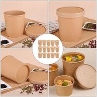 Wholesale Paper Soup Cups Food Takeout Container Disposable Kraft Paper Salad Bowl with Lid