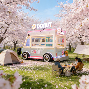 Camión de Comida para Donuts, Carrito Móvil Eléctrico, Luz de Neón Rosa y Blanca, Decoración para Parque de Flores de Cerezo al Aire Libre - Product Image 1