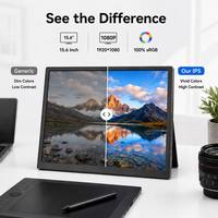 Monitor Portátil de 15.6'' Ultrafino, Monitor de Viaje 1080P FHD Inalámbrico con Pantalla IPS, Batería Integrada, Altavoces, Pantalla Externa