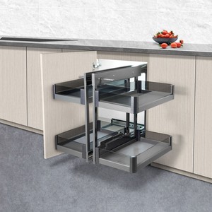 Cesta Extraíble para Almacenamiento de Cocina, Organizador de Especias y Aperitivos de Doble Capa con Apertura Completa y Amortiguación para Gabinete de Esquina Little Monster - Product Image 2