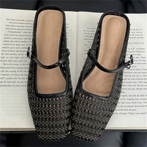 Nouvelles sandales d'été 2025 pour femmes, à bout rond et talon bas, en maille, tissées à la main, sexy et ajourées - Product Image 4