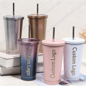 แก้วน้ำเก็บความร้อนสุญญากาศแบบสองชั้น สแตนเลส ขนาด 500 มล. 750 มล. พร้อมฝาปิดและหลอดดูด  รับทำโลโก้ตามสั่ง - Product Image 1