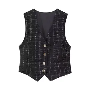 MYST&ZA women's 2023 autumn and winter new metal button V-neck sleeveless jacquard textured breasted vest 5039650