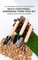 Set di Attrezzi per Bonsai 3 Pezzi: Mini Pala, Rastrello e Vanga per la Coltivazione di Piante Succulente e la Cura di Fiori in Vaso con Manico in Legno
