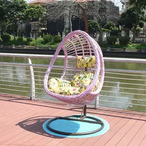 Kursi telur gantung rotan Modern dengan dudukan, keranjang ayunan teras goyang kursi tempat tidur gantung taman balkon furnitur luar ruangan