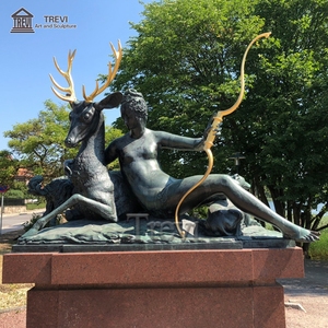 Escultura de decoración de jardín al aire libre, estatua de artemis y ciervo de bronce personalizada de tamaño real - Product Image 6