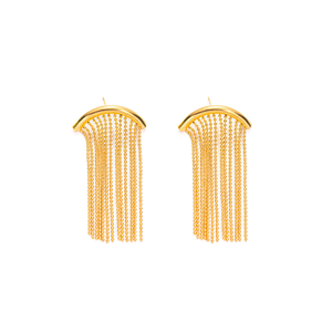Gold Plated Stainless Steel Drop Earrings With Chain Fringe Fashion Jewelry For Women - Product Image 2