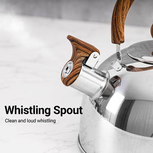 Bouilloire en acier inoxydable avec poignée imitation <span class=keywords><strong>bois</strong></span>, sifflet sonore pour ébullition rapide de l'eau et du café, ustensile de cuisine domestique - Product Image 3