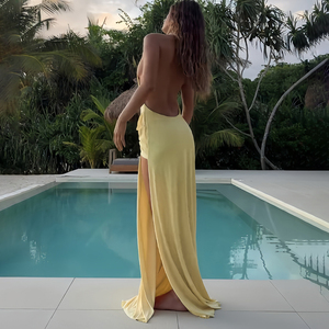 Abito Casual Estivo da Donna, Nuovo Modello alla Moda, Scollo a V Francese, Senza Maniche, Schiena Scoperta, Lunghezza al Pavimento, Tinta Unita, per Commercio all'Ingrosso - Product Image 3