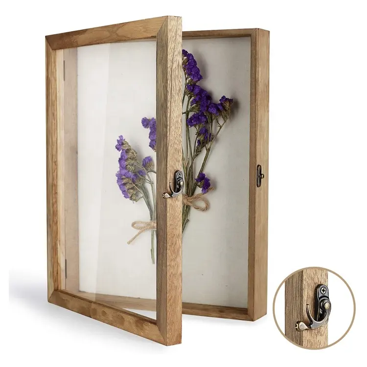 Natural wood 8 x 10 frame shadow box preserved flower with Linen Back Memorabilia Bouquet Medals Photos Memory Box