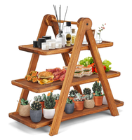 Support de service pliable à 3 niveaux en bois naturel écologique pour cupcakes et présentation alimentaire, idéal pour la cuisine et les fêtes