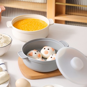Microwave Food Grade Domestic Silicone Rubber Microwave Vegetable Food <b>Steamer</b> Drainage Holder Basket with Handle Lid - Product Image 1