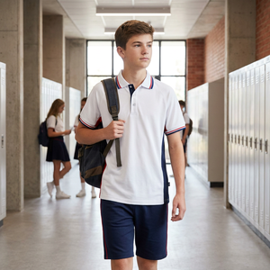 Ensemble d'uniformes sportifs 521001M pour collégiens et lycéens, avec logo personnalisé, polo de performance et short marine pour garçons et filles, tenue d'équipe - Product Image 1