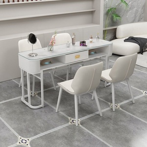 2026 Modern Simple Internet-famous <b>Nail</b> Table Cream <b>Nail</b> Japanese Minimalist <b>Nail</b> Salon Dual <b>Nail</b> Table and Chair Set - Product Image 1