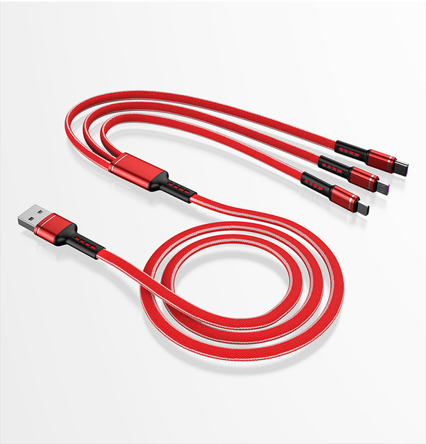 Hot Selling 3 in 1 Pure Copper USB Cable 5A Fast Charging Data Cable for Mobile Phone and Computer