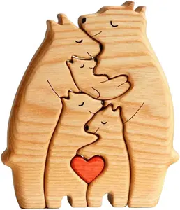 DIY wooden puzzle mother-child bear or elephant set wooden decoration