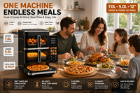 Friteuse à air électrique multifonction pour pizzas, double panier 7L + 5L + 12 pouces, écran LCD, garantie 3 ans, écran tactile pliable
