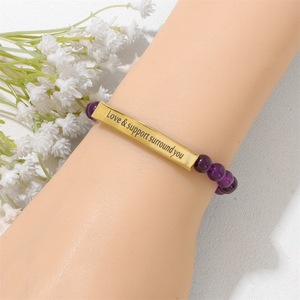 Bracciale all'ingrosso in acciaio inossidabile con ametista e turchese, incisione 'Love Support Surround You', ispirazionale, religioso, con messaggio di fede - Product Image 4