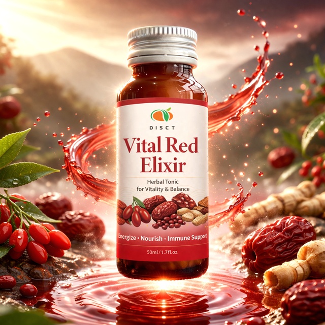 Private Label Vital Red Elixir Herbal Functional Drink Female Energy Shot Beverage Sugar-Free 100% Natural Herbs 50ml for Energy