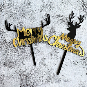 Adorno Acrílico Negro y Dorado para Pastel de Navidad con Diseño de Astas de Reno, Letrero DIY para Postres de Feliz Navidad, Regalos de <span class=keywords><strong>Año</strong></span> <span class=keywords><strong>Nuevo</strong></span> - Product Image 2