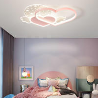 Plafonnier LED moderne en forme de cœur rose, avec ailes d'ange, pour chambre d'enfant, décoration féerique, vente en gros