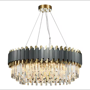 Wholesale Modern Luxury K9 Crystal Gold LED Pendant Light High Ceiling Decor for Hotel <b>Living</b> <b>Room</b> Kitchen Adjustable Height - Product Image 6