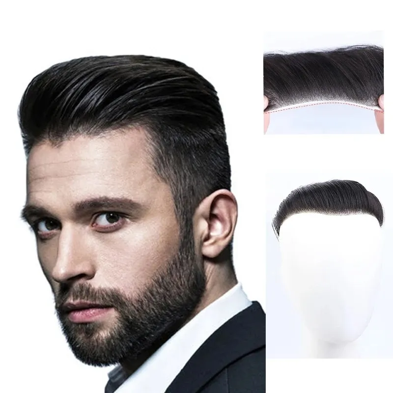 Outo 4Inch Forehead Men Toupee Human Hair Replacement System ,Hair Piece 16x18cm 35g Clip Hair Extensions Male Wig