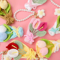 2025 hadiah baru buatan tangan Crochet bunga gantungan kunci rajutan Tulip bunga matahari Daisy buket liontin rajutan buket tas pesona