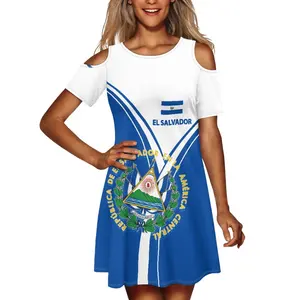 Personalizzato Alvadoran Sexy spalla fredda vestito Midi ragazze all'ingrosso <span class=keywords><strong>El</strong></span> Salvador stampa Logo taglie forti abiti da donna - Product Image 1