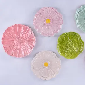 Оптовая продажа, фарфоровая тарелка в форме цветка, керамическая круглая тарелка на заказ