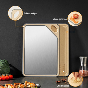 Planche à découper en acier inoxydable/paille <span class=keywords><strong>de</strong></span> blé PP, nouvelle conception 2026, cadeaux <span class=keywords><strong>de</strong></span> cuisine, facile à nettoyer, grande planche à découper double face - Product Image 4