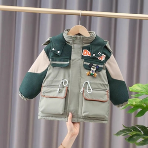 <span class=keywords><strong>Doudoune</strong></span> matelassée à capuche pour filles, motif color block et patch dessin animé, manteau parka d'hiver pour bébés et tout-petits avec fourrure de lapin - Product Image 1