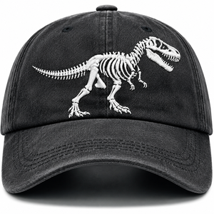 Casquette de baseball décontractée personnalisée en coton délavé style vintage avec broderie 3D squelette, ajustable, pour l'extérieur et la protection solaire - Product Image 3