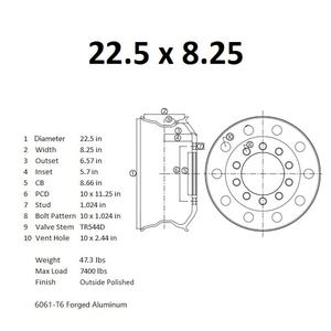 إطار عجلة الشاحنة/الحافلة 22.5 × 8.25, إطار من الألمونيوم المُزخرف في الهواء الطلق المُصقول مناسب للشاحنة/الحافلة - Product Image 5