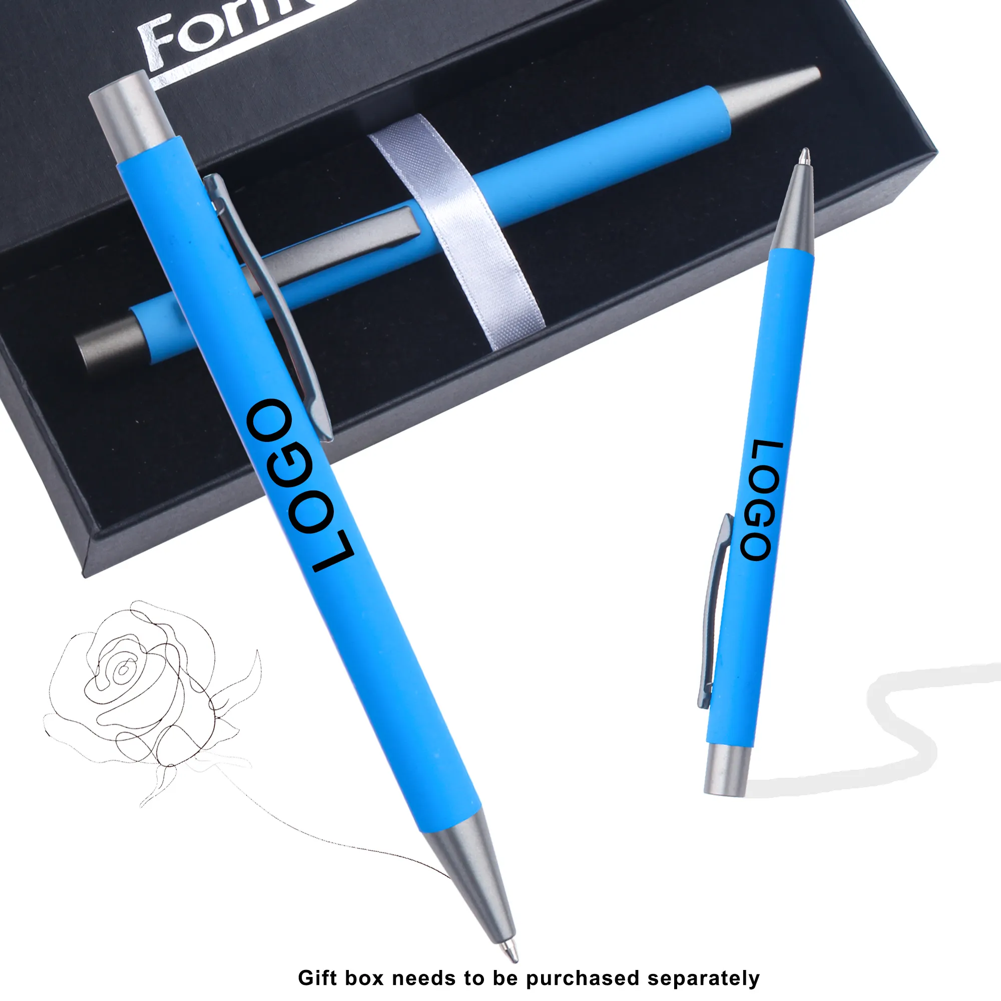 Promotional Advertising Gift Fast Shipping Metal Click Rubber Ballpoint Pen With Custom Branded Logo Aluminum For Hotel