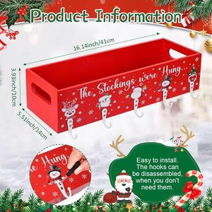 Wooden Box <b>Rack</b> With Stocking Hooks For Christmas Decorations Single Layer Classic Style Home Display Shelf - Product Image 3