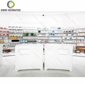 Étagères robustes en verre trempé, MDF et acier inoxydable, design moderne pour <span class=keywords><strong>pharmacie</strong></span>, avec éclairage LED, étanches et écologiques - Product Image 3