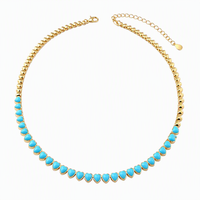 Collier tennis en argent 925 plaqué or pour femme, avec pendentif cœur en turquoise, vente en gros Kirin