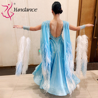 Robe de compétition de danse de salon internationale Yundance B-25158, costume de valse pour femmes, bleu, strass, satin Chrisanne
