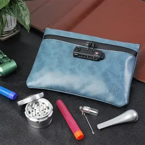 Smoking Accessories Odor Blocking Pu Leather Bag Portable Stash Box Smoke Smell Proof Bag Kit With Combination Lock