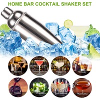 Kit de shaker à cocktails Boston en acier inoxydable de qualité supérieure, personnalisable, 550 ml/750 ml, avec jigger de barman et support en bambou